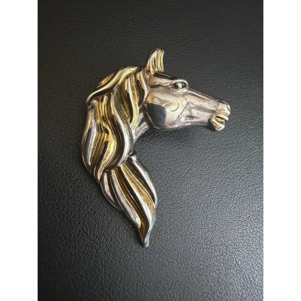 Vintage Horse Head Brooch Pendant Silver Tone Equestrian Western
